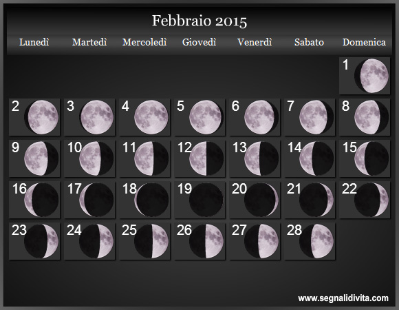 Calendario Lunare di Febbraio 2015 - Le Fasi Lunari